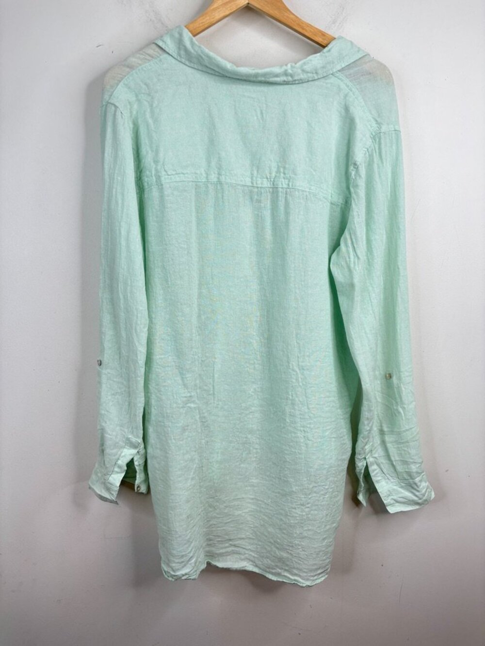 Sigrid Olsen 100% Linen Button Up Top XL Mint Green Lightweight Beach Cover Up - Picture 4 of 9